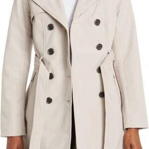 Sebby Women's Cream Double-Breasted Trench Coat